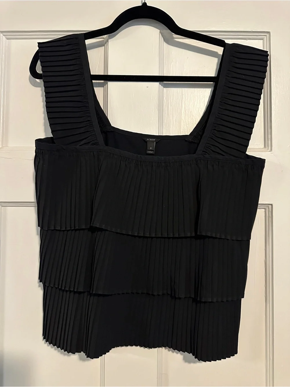 J. Crew Black Pleated Tiered Sleeveless Top